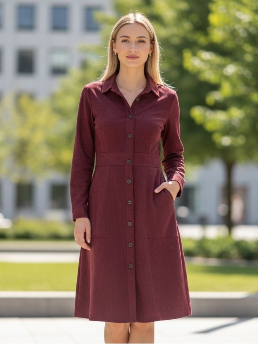 NWT A LOVES A Faux Suede Shirt Dress Merlot XS
